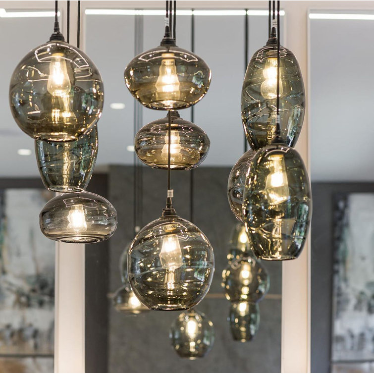 Matte Black Glass Drum Pendant Light with LED