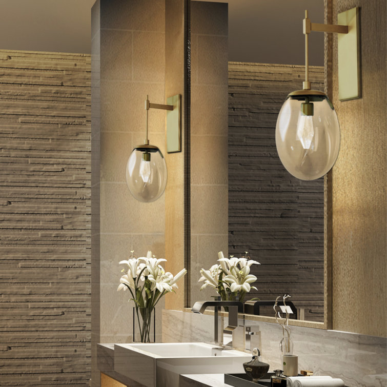 Flat Bronze Blown Glass Oval Arm Sconce