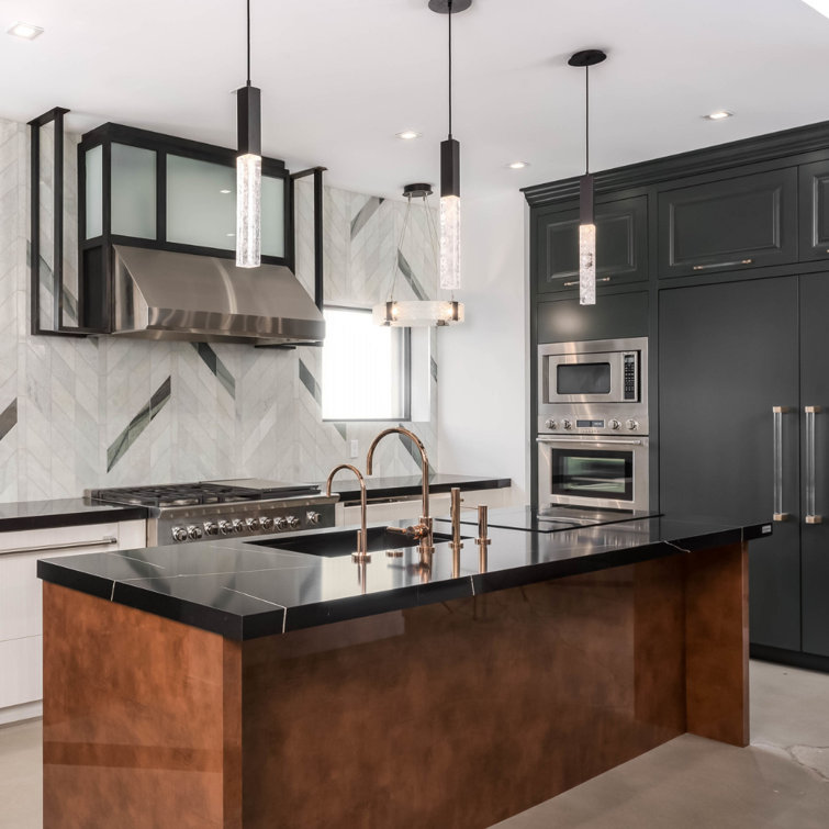 Axis Mini Matte Black and Bronze Modern Pendant Light with Artisan Glass