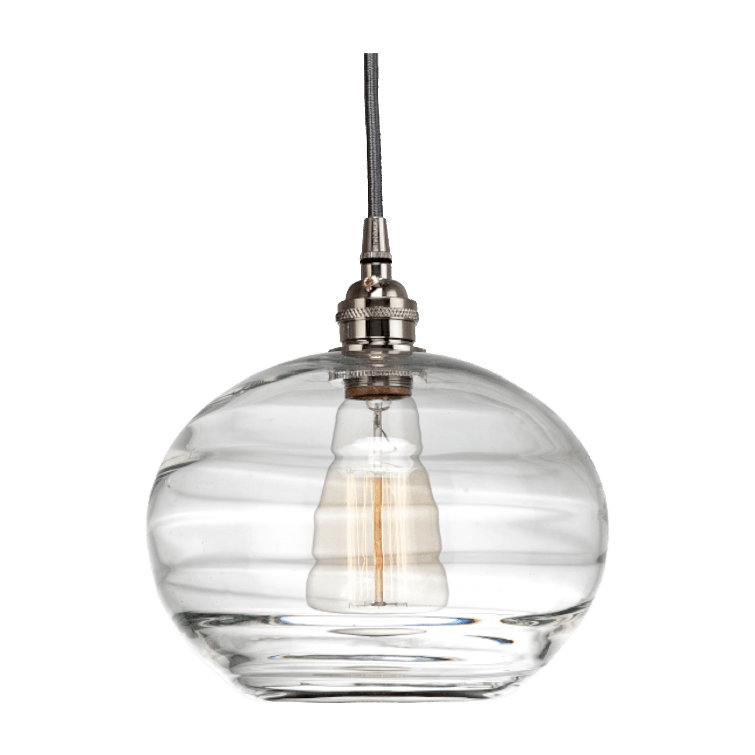 Coppa 8" Handmade Blown Glass Drum Pendant in Matte Black & Silver