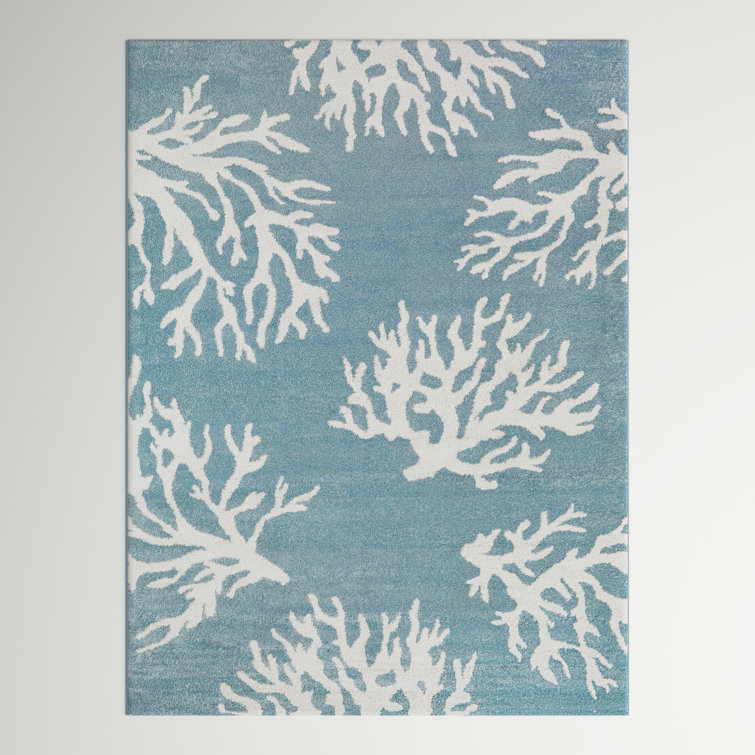 Light Blue Synthetic Coral Print 8' x 10' Area Rug