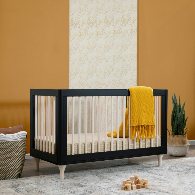 White and Natural Pine Wood 3-in-1 Convertible Crib