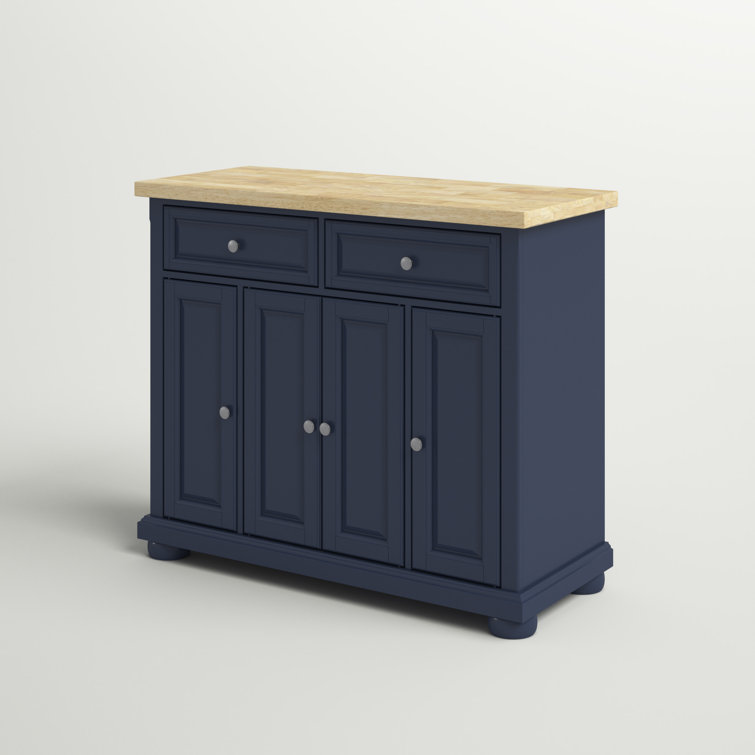 Navy Solid Wood Butcher Block Kitchen Island with Storage
