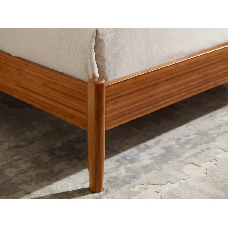 Benji Amber Queen Platform Bed with Upholstered Headboard in Bamboo