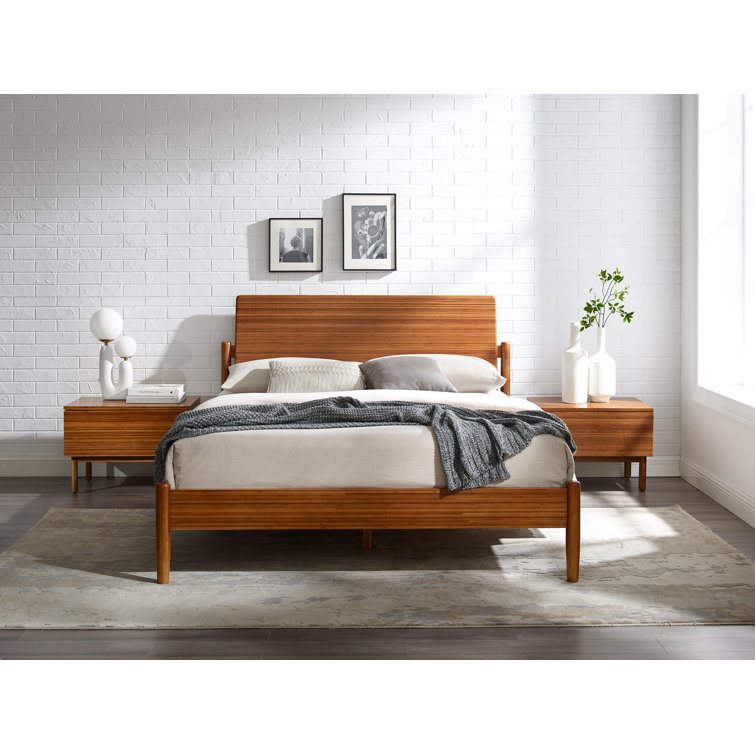 Benji Amber Queen Platform Bed with Upholstered Headboard in Bamboo