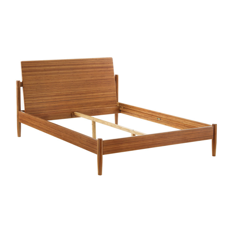 Benji Amber Queen Platform Bed with Upholstered Headboard in Bamboo