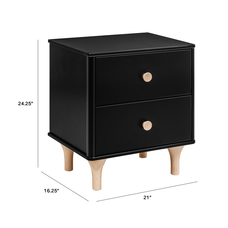 Black and Natural 2-Drawer Nightstand with USB Port