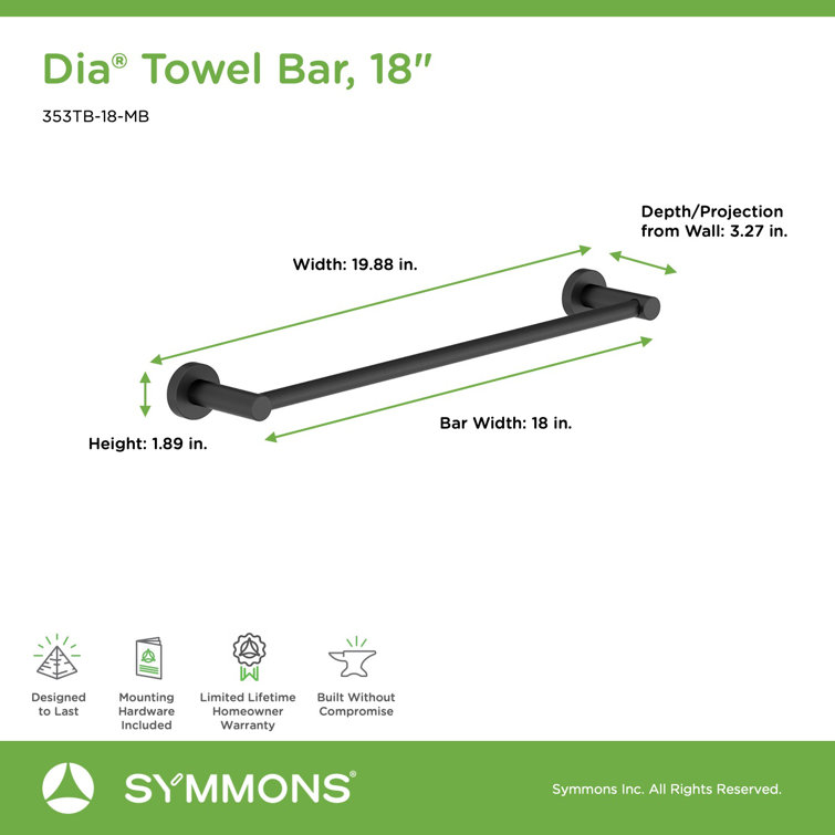 Matte Black 18" Wall Mounted Metal Towel Bar