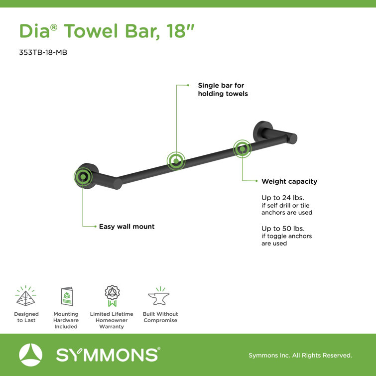 Matte Black 18" Wall Mounted Metal Towel Bar