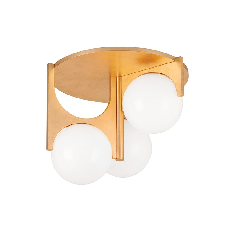 Eiko Vintage Gold Leaf Opal Glass 3-Light Globe Flush Mount