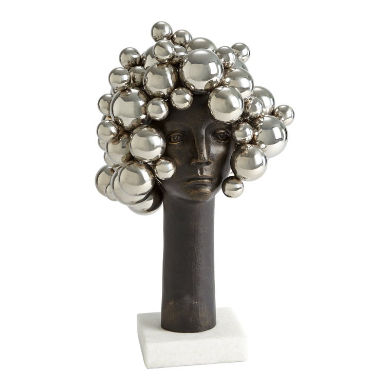 Bubbles for Brains Nickel-Plated Iron Sculpture on Marble Base