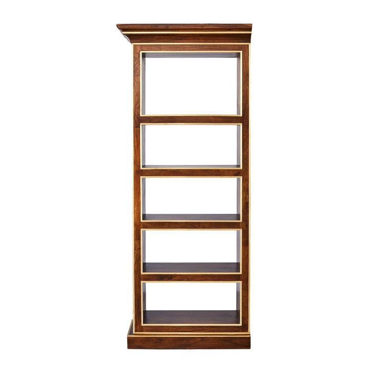 Mango Wood and Brass 5-Tier Library Bookcase