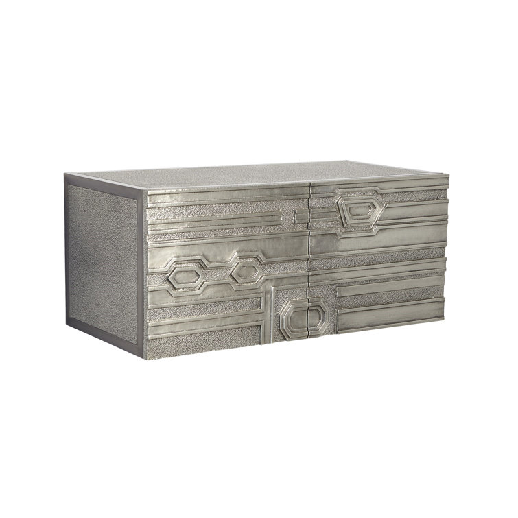 Silver Geometric Relief Floating Cabinet with Adjustable Shelving