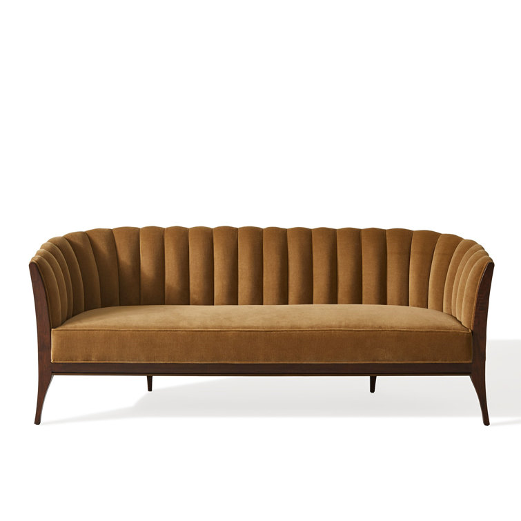 Elegant Toast Velvet 3-Seater Sofa with Brass Accent and Walnut Legs