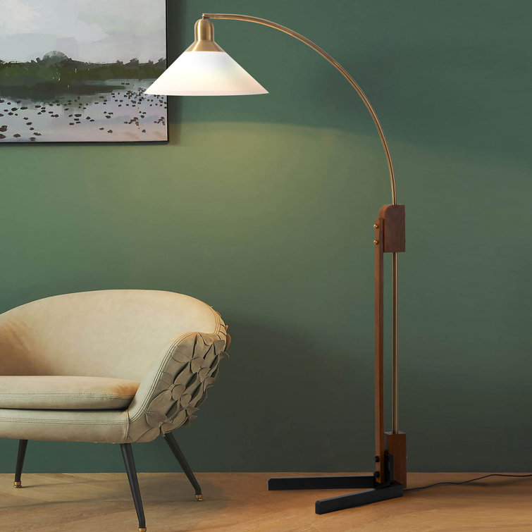 Melmar Weathered Brass Walnut Adjustable Arc Floor Lamp