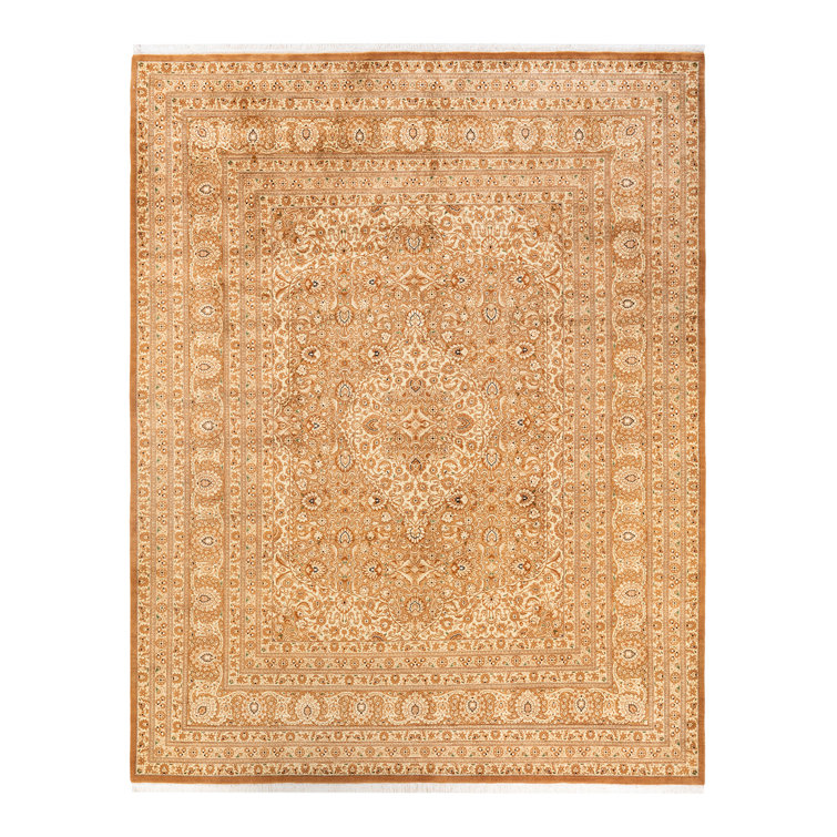 Handmade Yellow and Beige Wool 8' x 10' Rectangular Area Rug