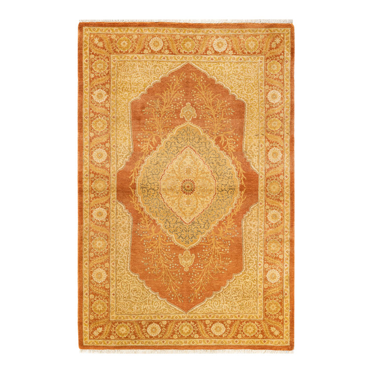 Timeless Elegance Hand-Knotted Wool Area Rug in Orange and Brown 4' x 6'