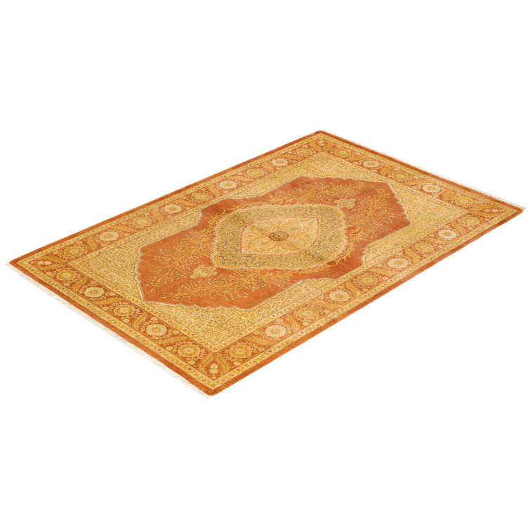 Timeless Elegance Hand-Knotted Wool Area Rug in Orange and Brown 4' x 6'
