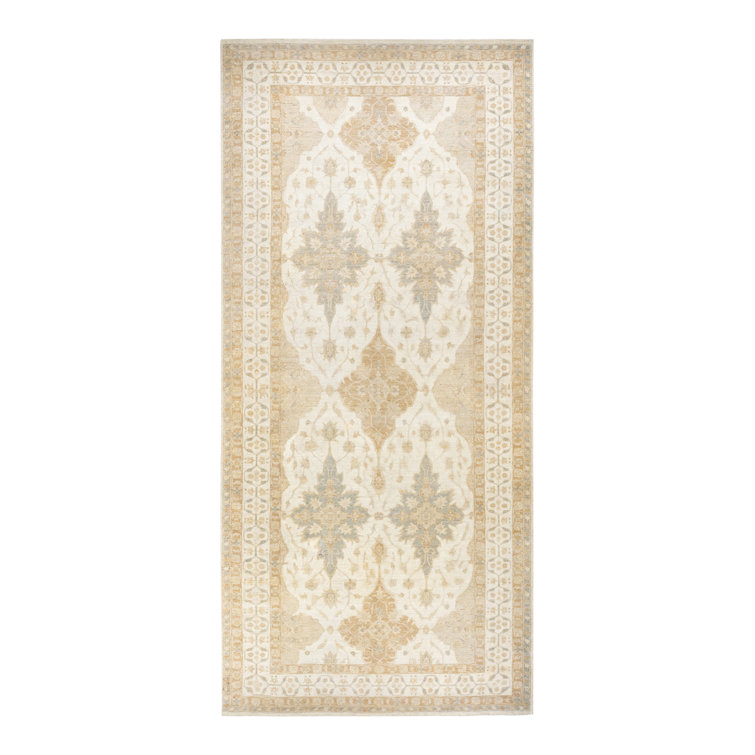 Ivory Hand-Knotted Wool Oriental Rectangular Rug