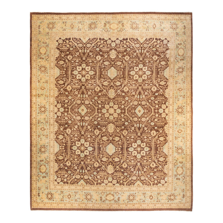 Handmade Brown and Beige Wool Oriental Rug, 12'3" x 14'2"