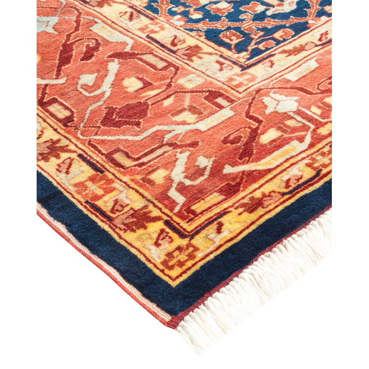 Handmade Blue and Red Wool 9' x 11' Area Rug