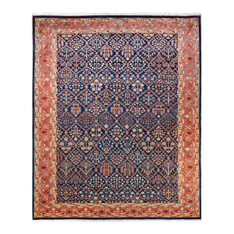 Handmade Blue and Red Wool 9' x 11' Area Rug