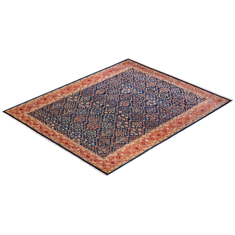 Handmade Blue and Red Wool 9' x 11' Area Rug