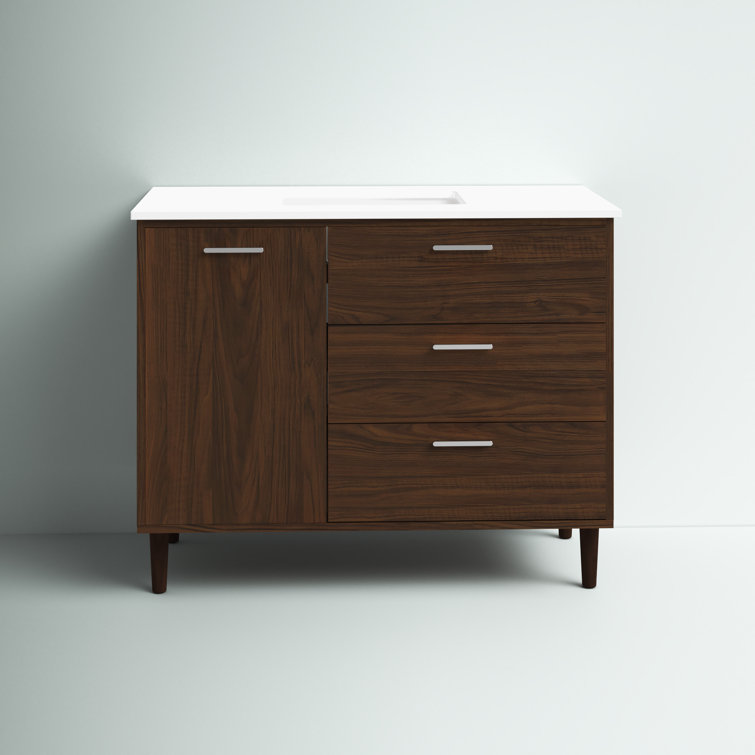 Walnut and Calacatta White 42" Single Vanity with Engineered Marble Top