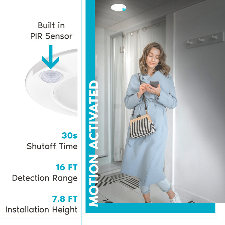Modern Sleek White LED Motion Sensor Flush Mount Light