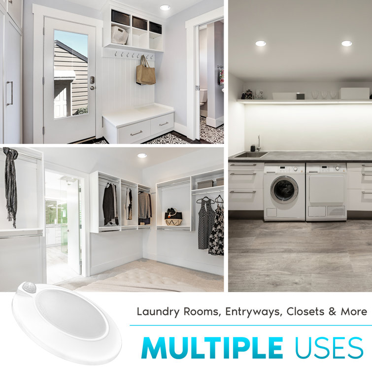 Modern Sleek White LED Motion Sensor Flush Mount Light