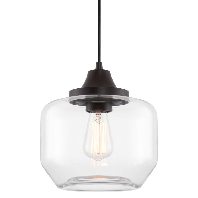 Maia 10" Oil-Rubbed Bronze Farmhouse Pendant with Clear Schoolhouse Glass Shade