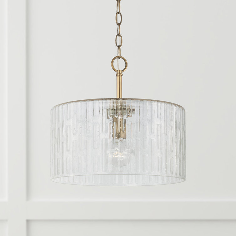 Emerson Aged Brass 1-Light Semi-Flush or Pendant with Embossed Seeded Glass