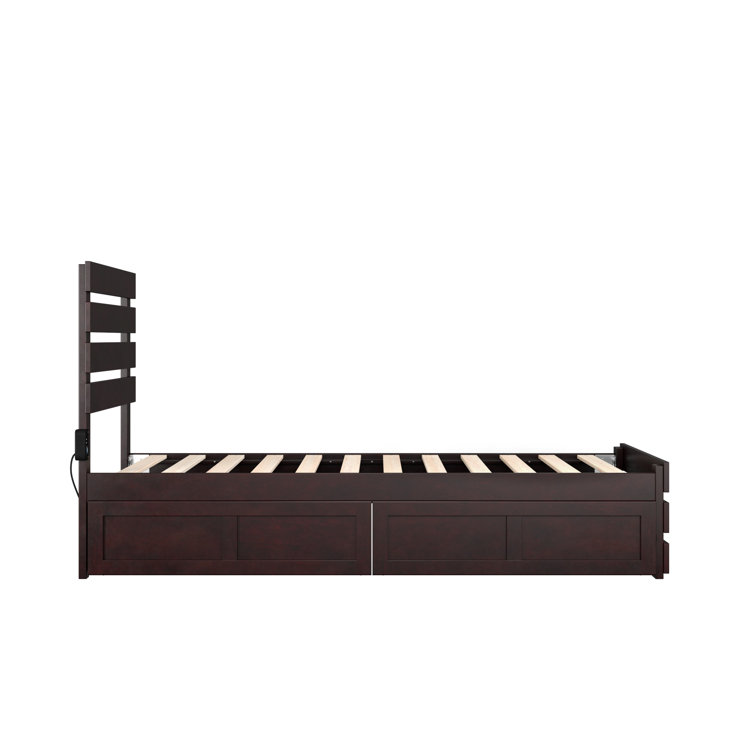 Espresso Twin Wood Storage Bed with Slatted Headboard and Drawers
