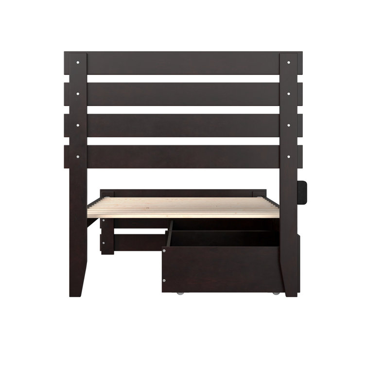 Espresso Twin Wood Storage Bed with Slatted Headboard and Drawers