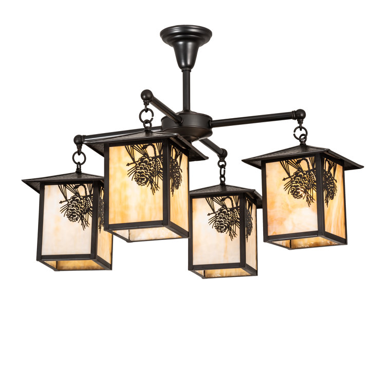 Seneca Winter Pine Craftsman Brown 4-Light Glass Chandelier
