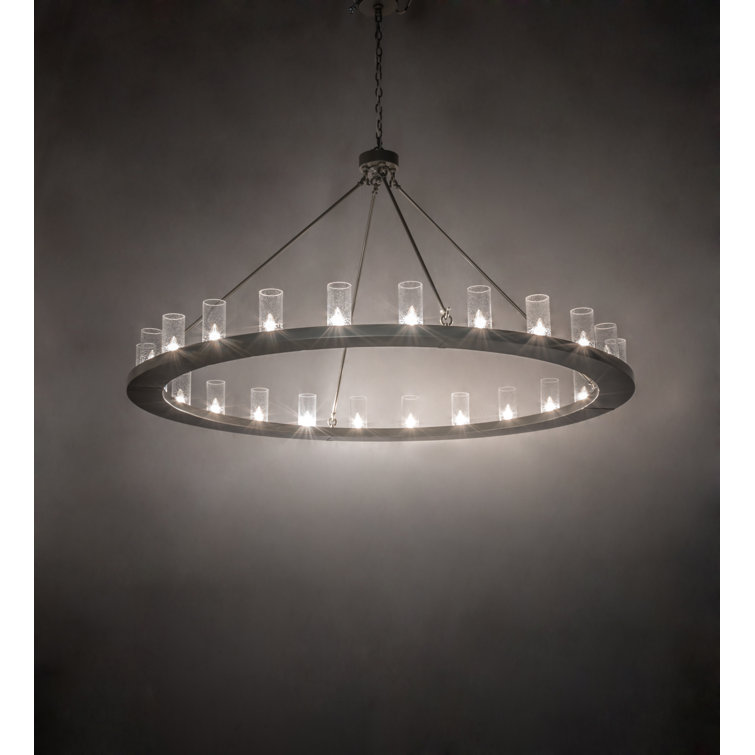 Loxley Steel 24-Light LED Wagon Wheel Chandelier with Seeded Glass