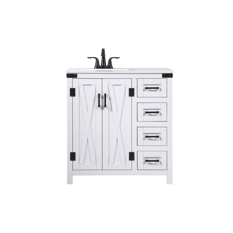 White Freestanding Single Bathroom Vanity with Ceramic Sink