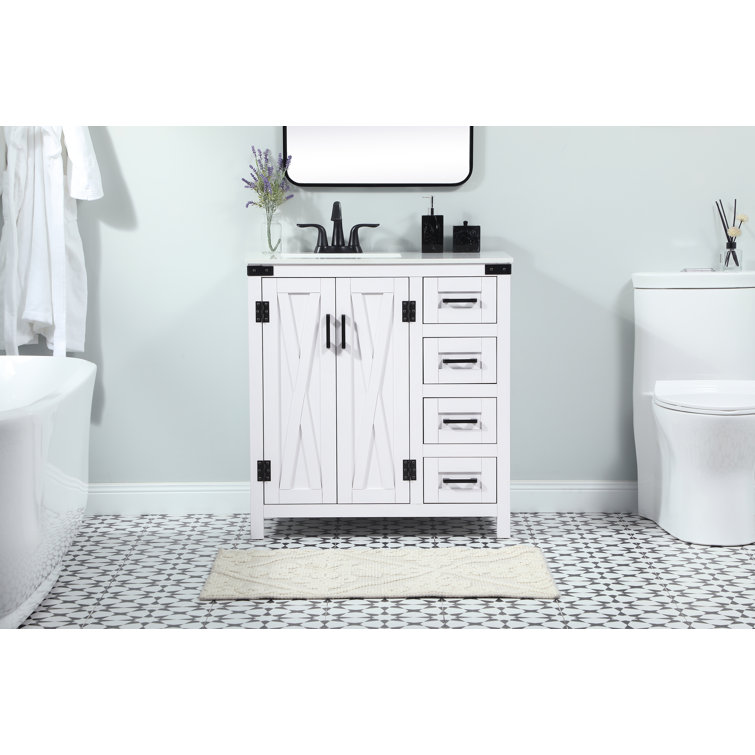 White Freestanding Single Bathroom Vanity with Ceramic Sink