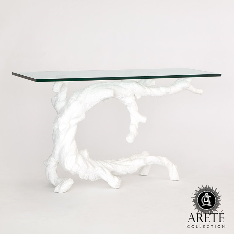 Twisted Juniper Matte White Cast Aluminum Console with Tempered Glass Top