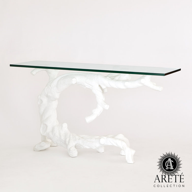 Twisted Juniper Matte White Cast Aluminum Console with Tempered Glass Top