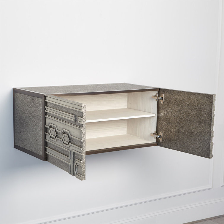 Silver Geometric Relief Floating Cabinet with Adjustable Shelving