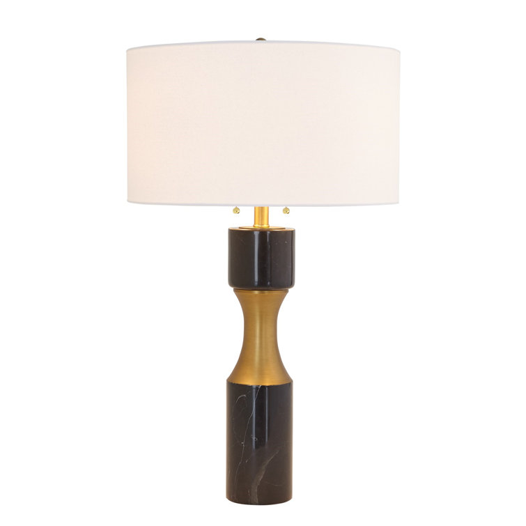 Elegant Black Marble and Brass-Plated Table Lamp with White Linen Shade