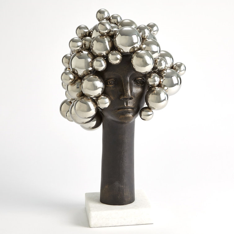 Bubbles for Brains Nickel-Plated Iron Sculpture on Marble Base