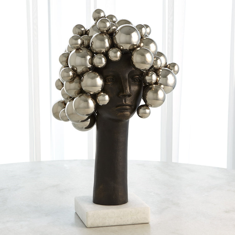 Bubbles for Brains Nickel-Plated Iron Sculpture on Marble Base