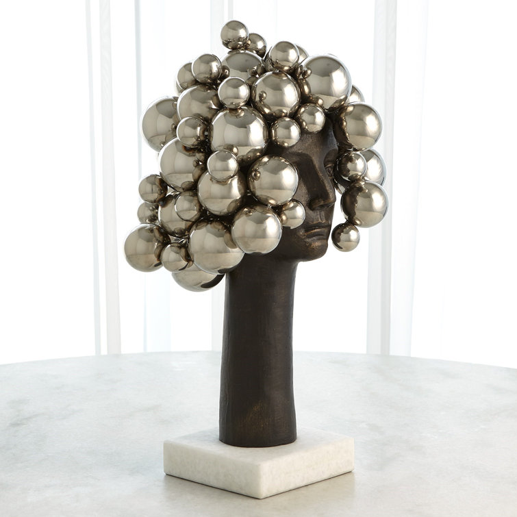 Bubbles for Brains Nickel-Plated Iron Sculpture on Marble Base