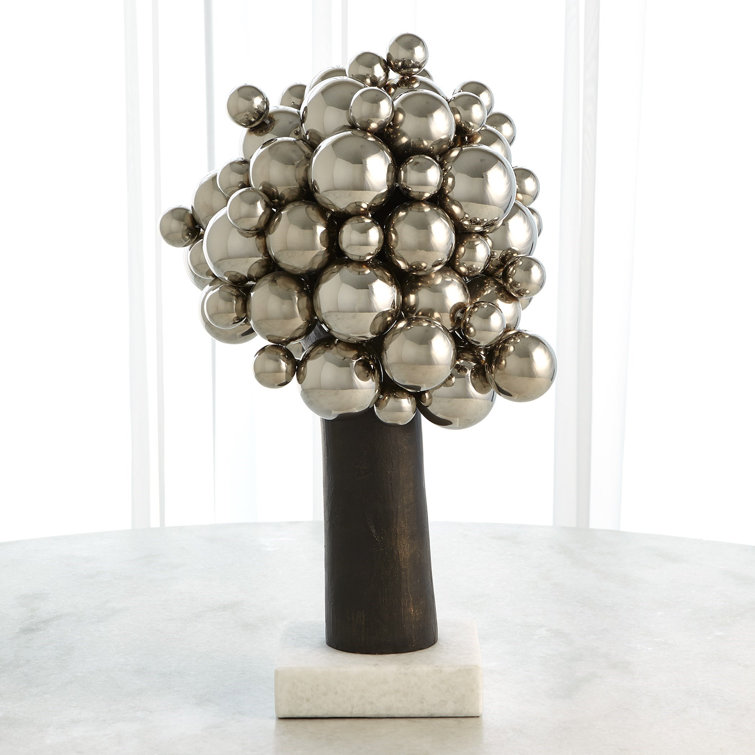 Bubbles for Brains Nickel-Plated Iron Sculpture on Marble Base