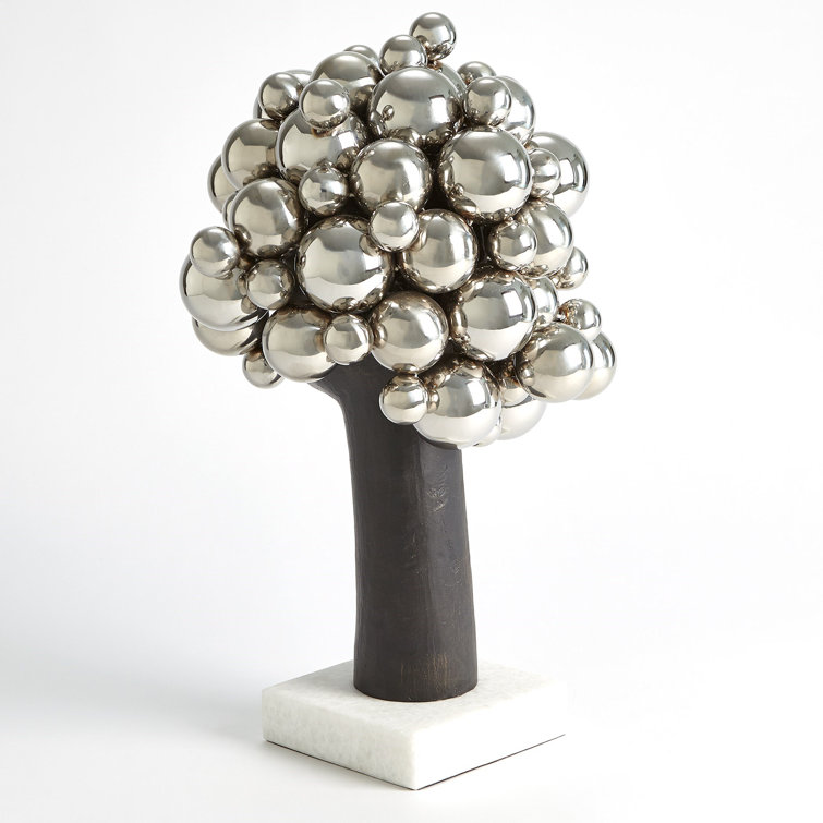 Bubbles for Brains Nickel-Plated Iron Sculpture on Marble Base