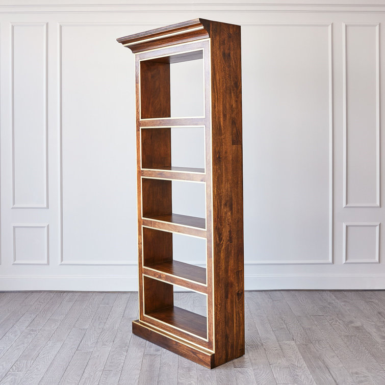 Mango Wood and Brass 5-Tier Library Bookcase