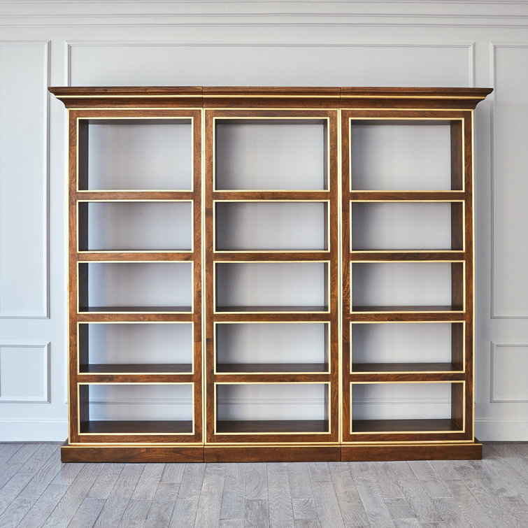 Mango Wood and Brass 5-Tier Freestanding Bookcase