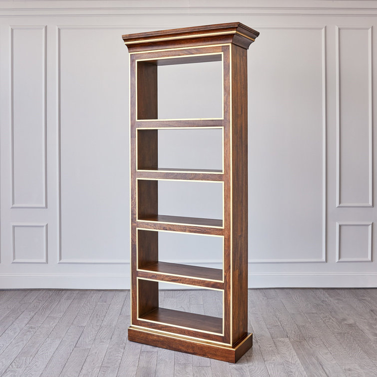 Mango Wood and Brass 5-Tier Freestanding Bookcase
